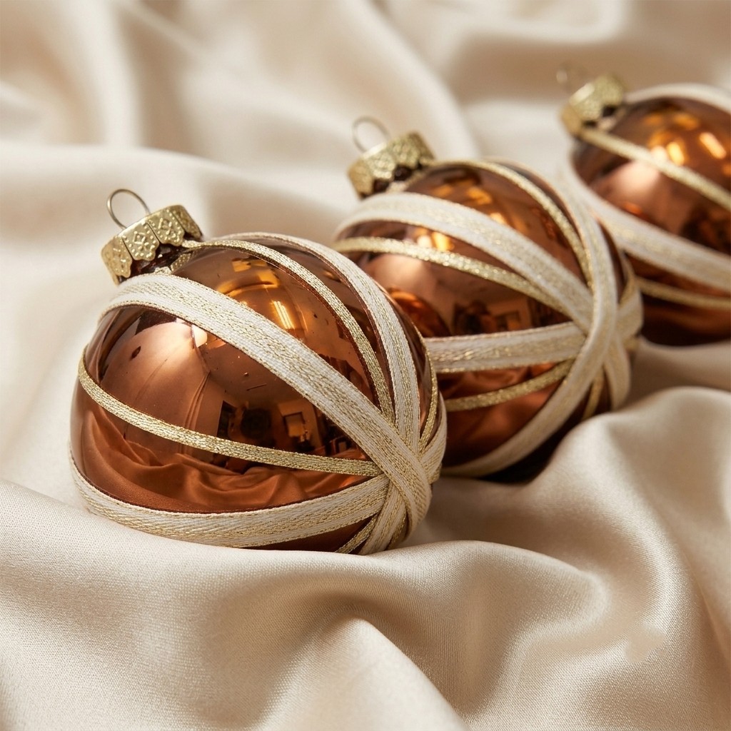 10 CM Amber Bronze & Cream Luxury Candy Cane Stripe Ball Ornaments (Set of 6)