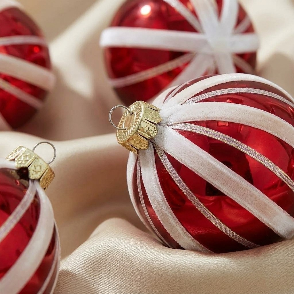 10 CM Red and White Luxury Candy Cane Stripe Ball Ornaments (Set of 6)