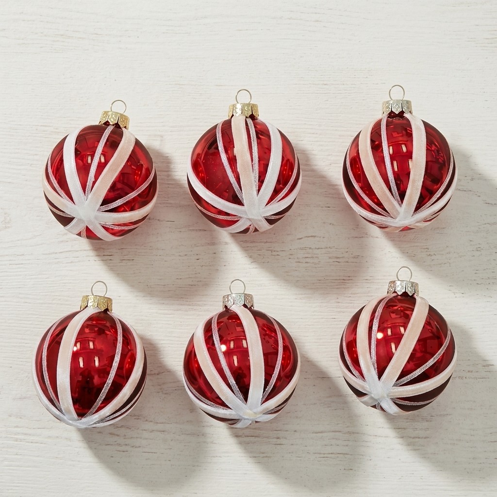 10 CM Red and White Luxury Candy Cane Stripe Ball Ornaments (Set of 6)