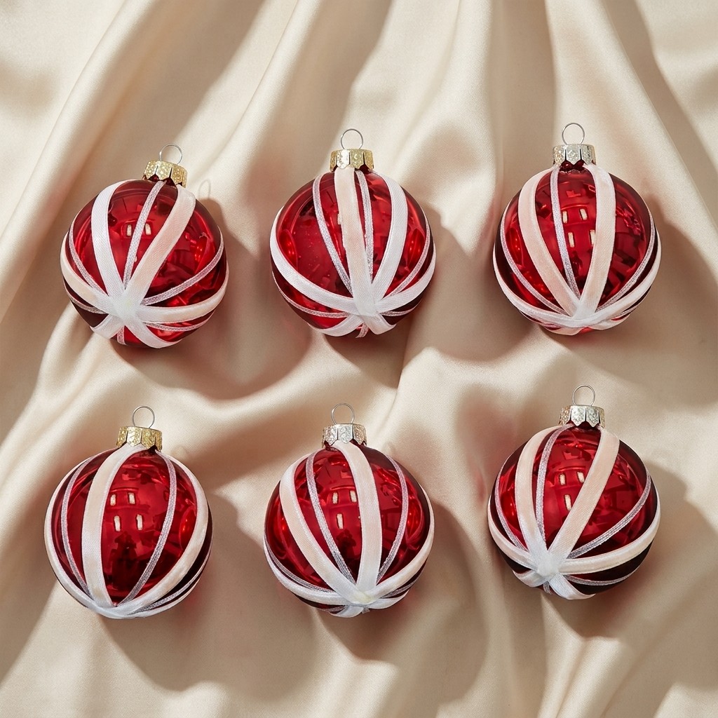 10 CM Red and White Luxury Candy Cane Stripe Ball Ornaments (Set of 6)
