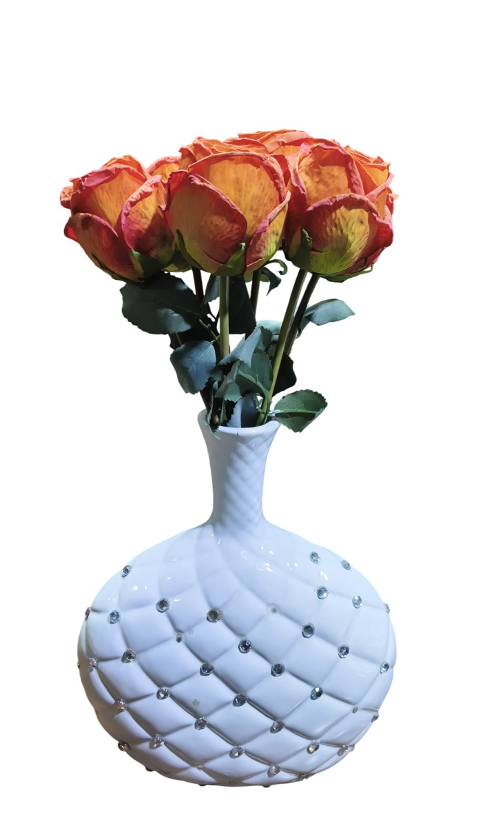 Artificial Dry Rose Flower Sticks (Orange) (Without Pot)