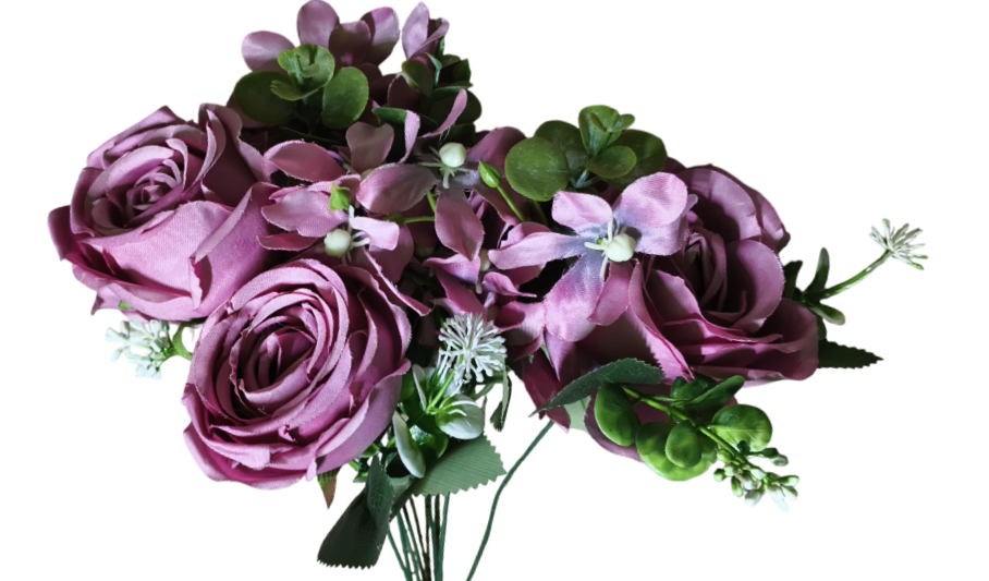 7 Heads, Artificial Rose Flower Bunch (Purple)