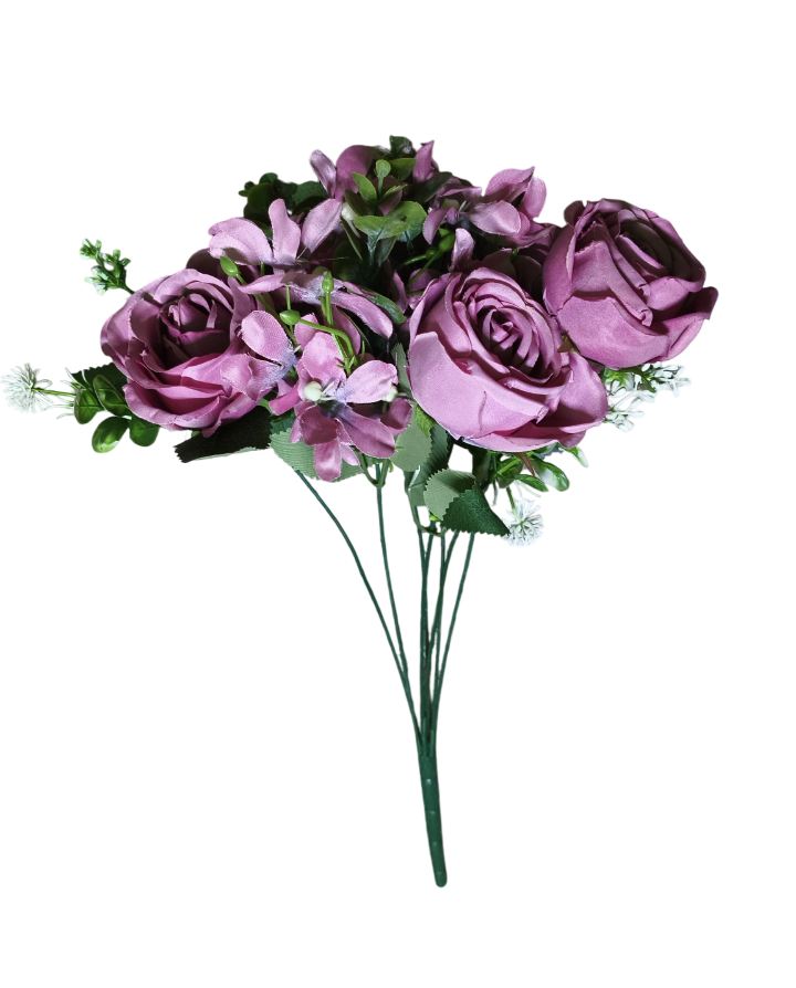 7 Heads, Artificial Rose Flower Bunch (Purple)