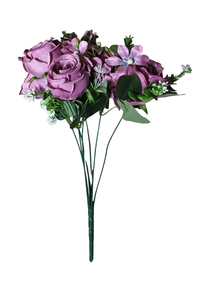 7 Heads, Artificial Rose Flower Bunch (Purple)