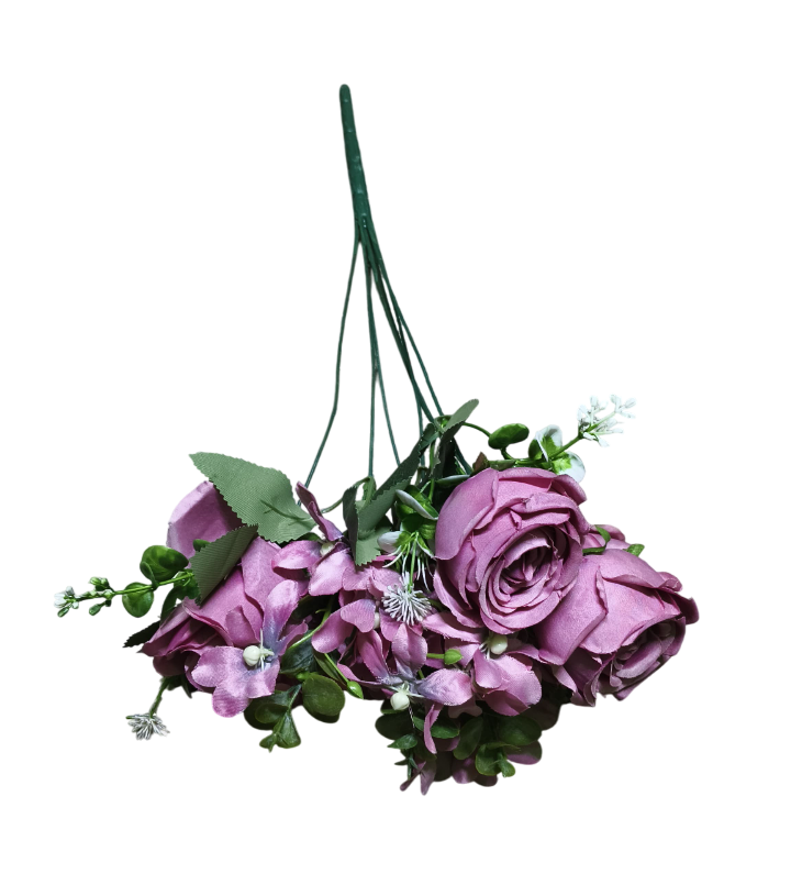 7 Heads, Artificial Rose Flower Bunch (Purple)