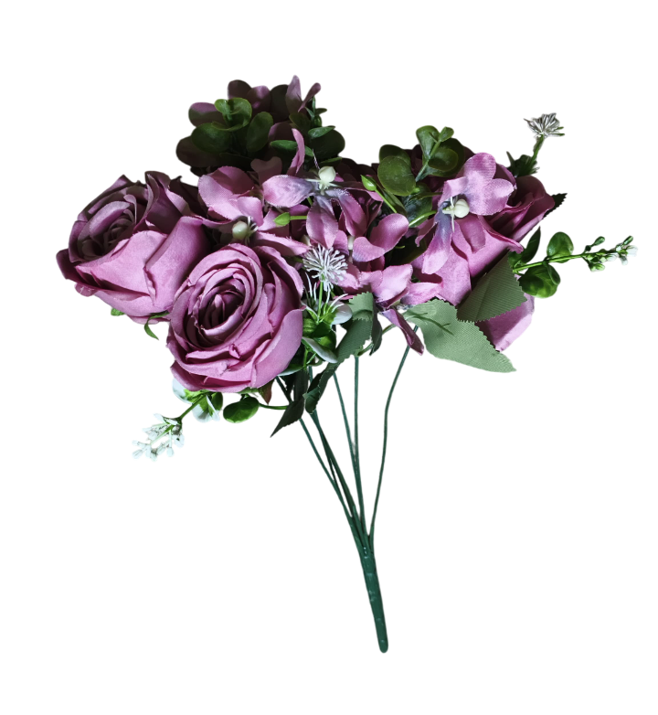 7 Heads, Artificial Rose Flower Bunch (Purple)