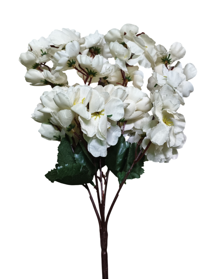 5 Heads Artificial Cherry Blossom Flower Bunches (Off White)