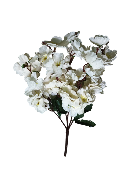 5 Heads Artificial Cherry Blossom Flower Bunches (Off White)