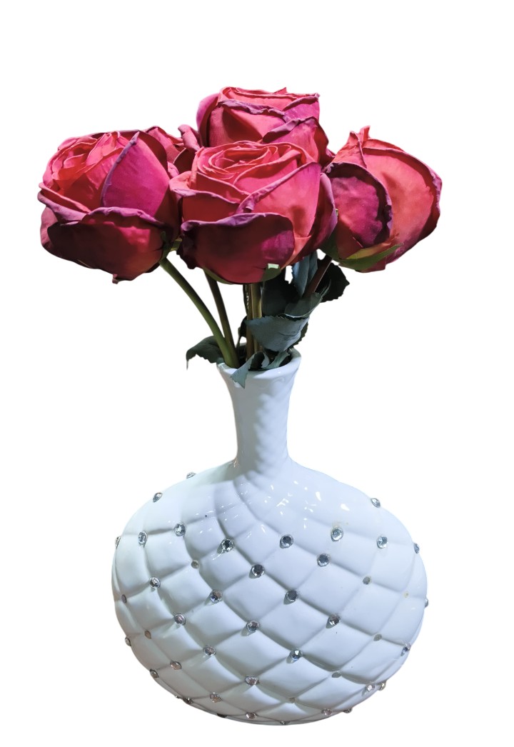 Artificial Dry Rose Flower Sticks (Red) (Without Pot)