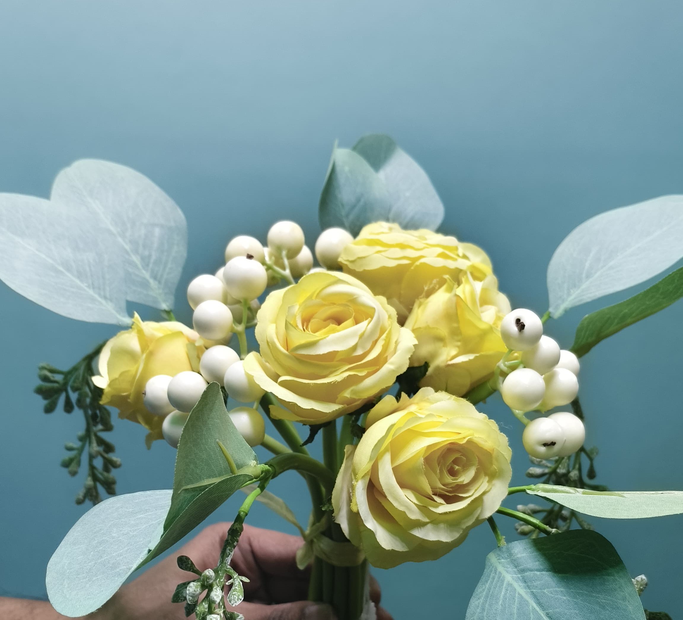 Artificial Rose Flower Bunch (Yellow)