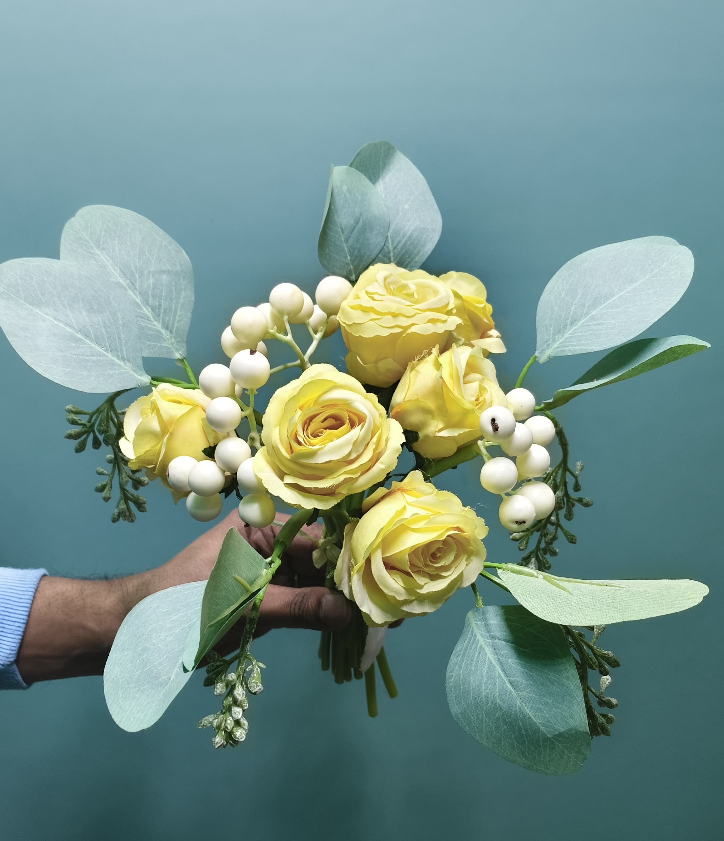 Artificial Rose Flower Bunch (Yellow)