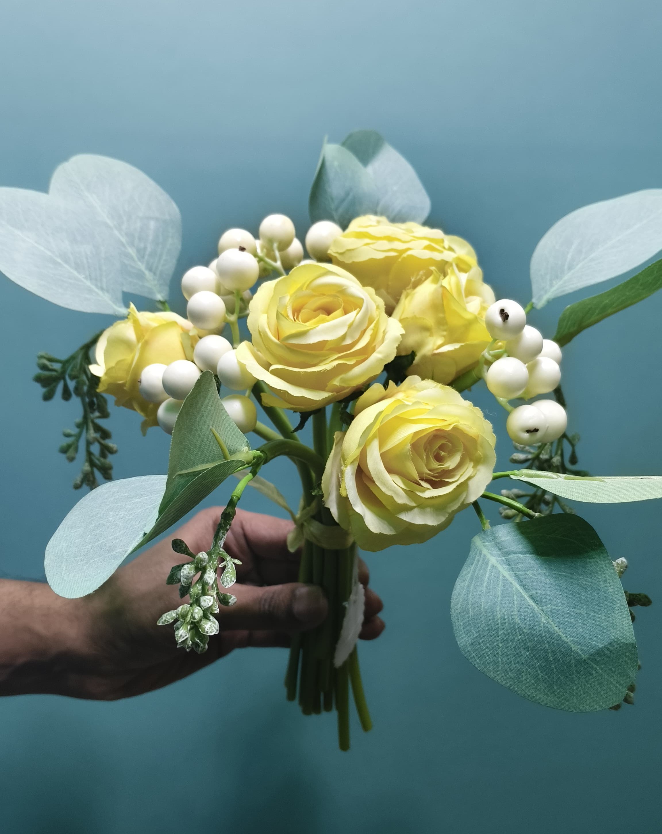 Artificial Rose Flower Bunch (Yellow)