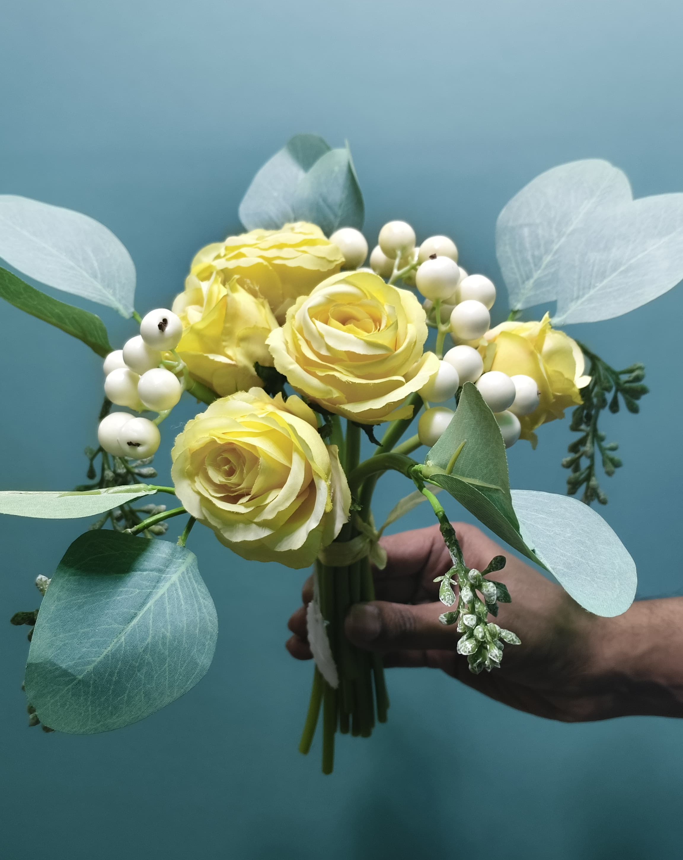 Artificial Rose Flower Bunch (Yellow)