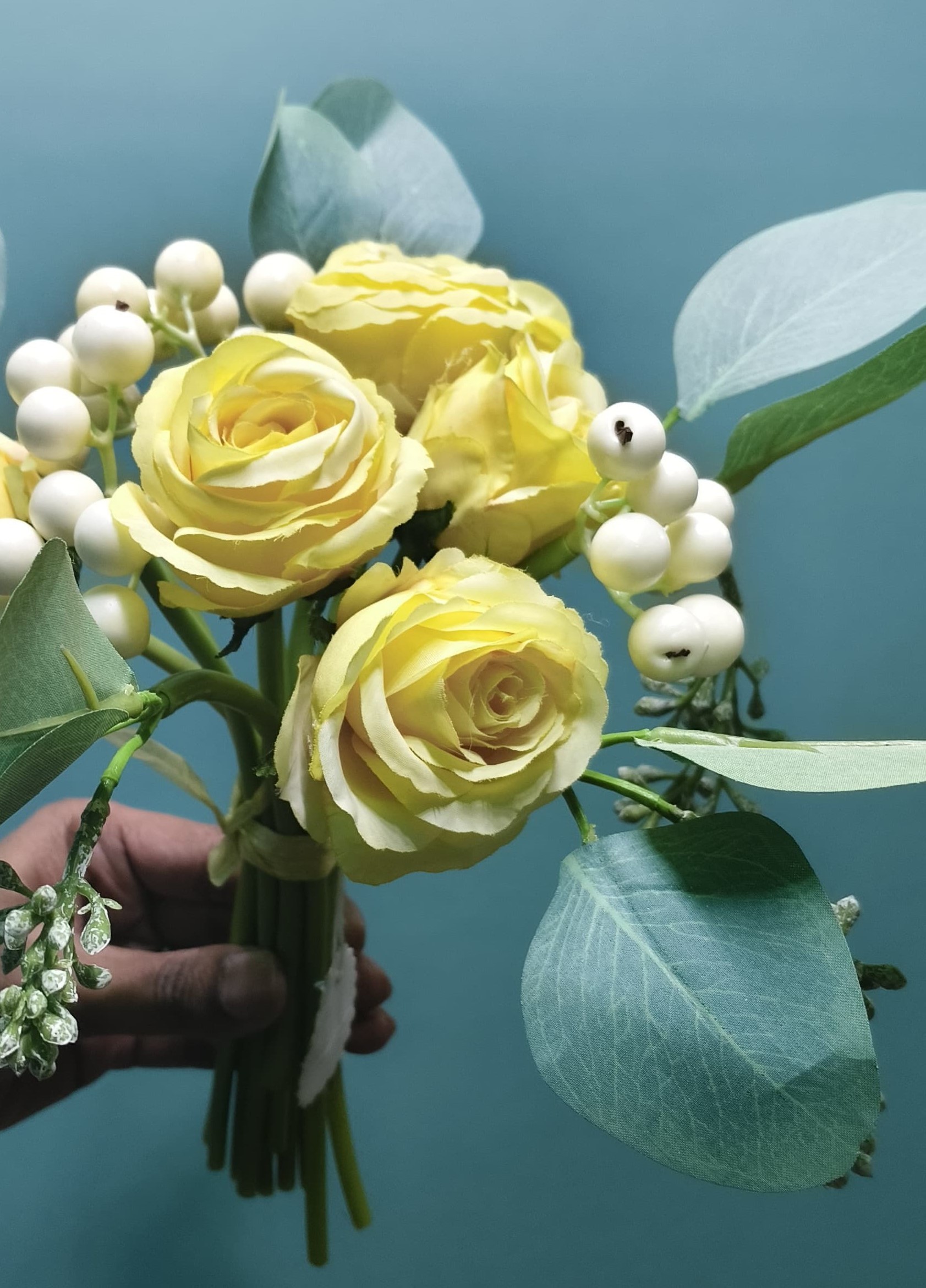 Artificial Rose Flower Bunch (Yellow)