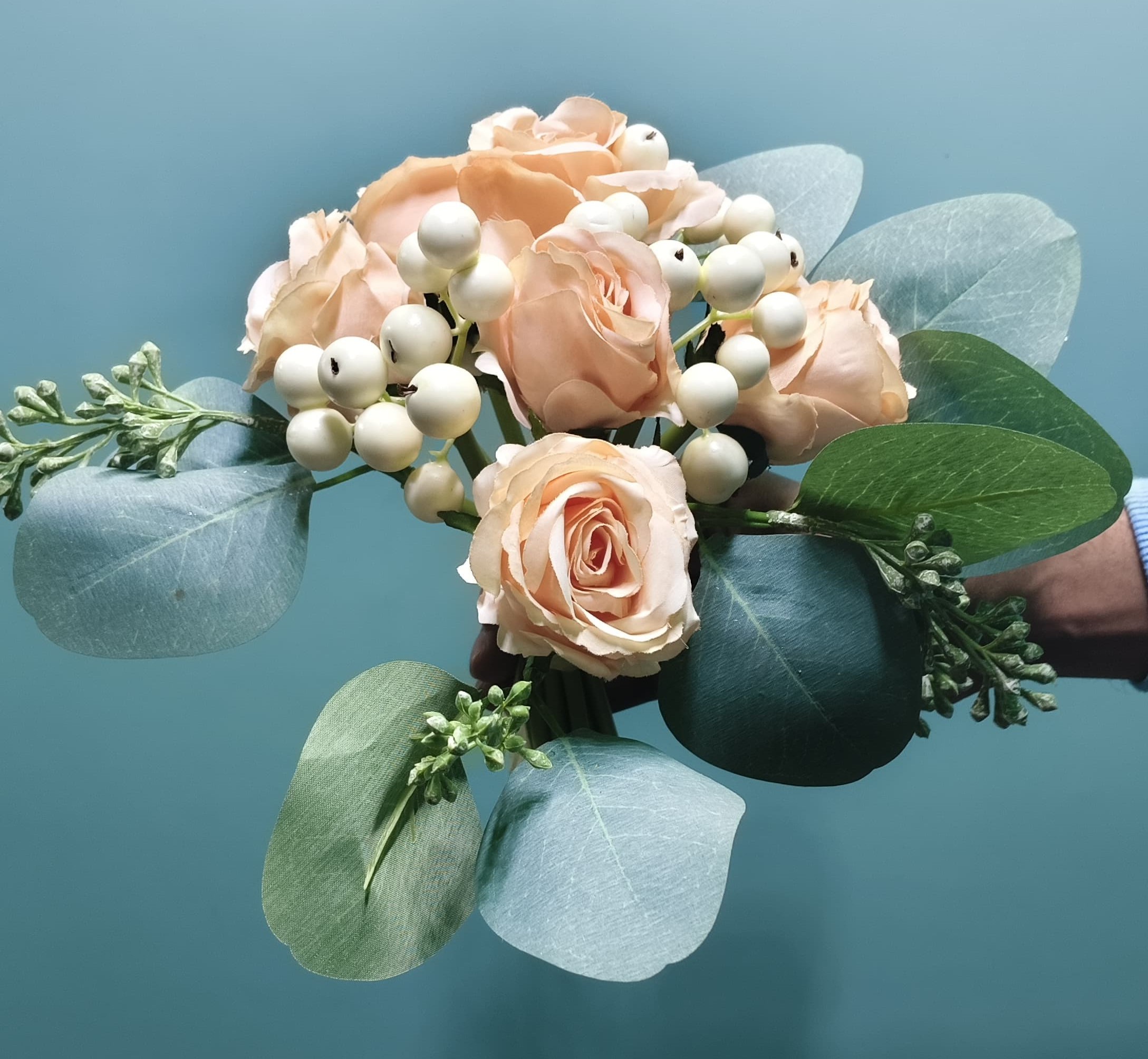 Artificial Rose Flower Bunch (Peach)