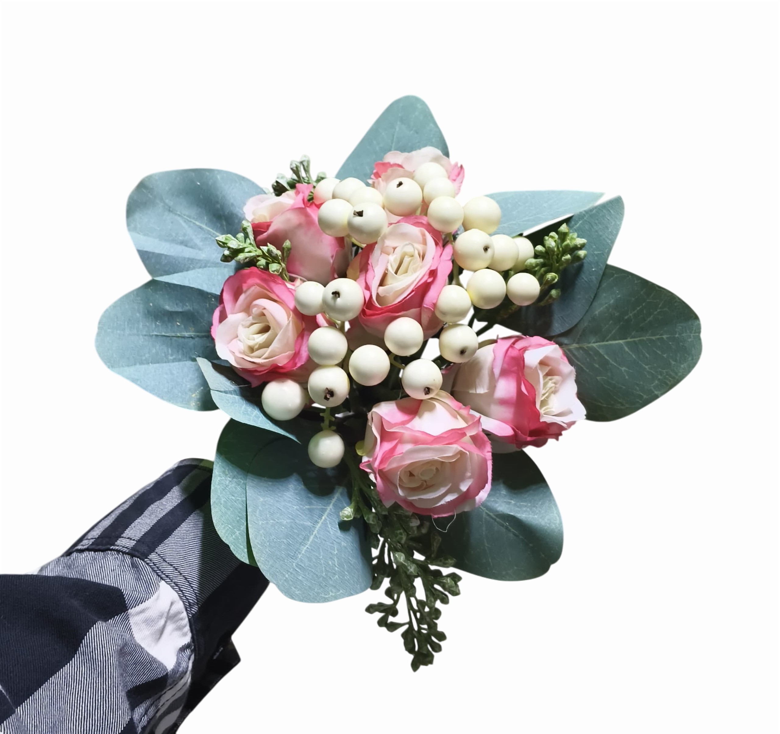 Artificial Rose Flower Bunch (Pink and White)