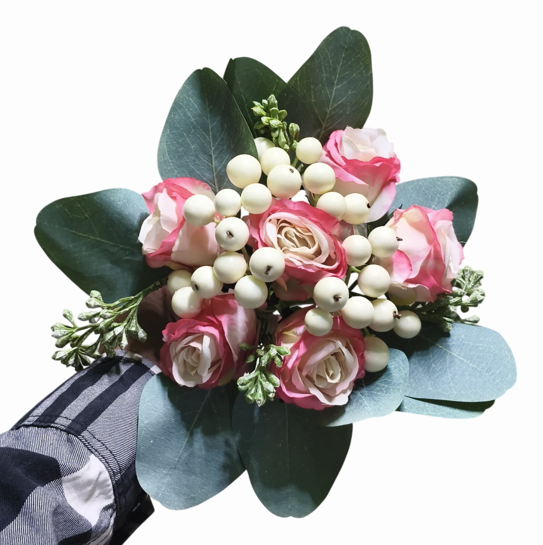 Artificial Rose Flower Bunch (Pink and White)