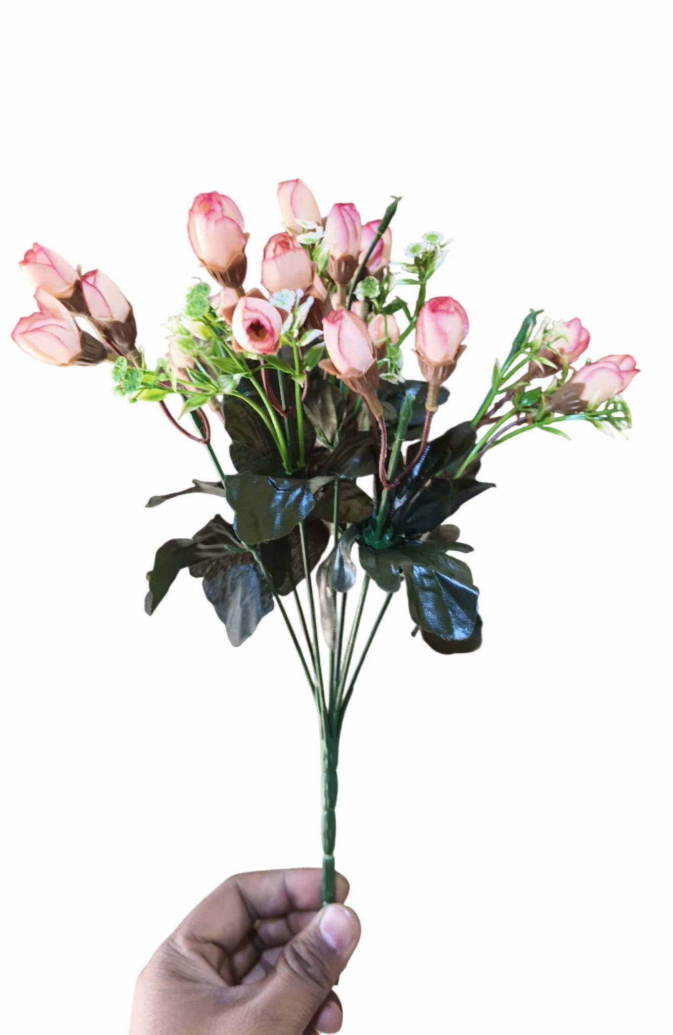 Artificial Mini Rose Flower Bunch (Peach) (Without Pot)