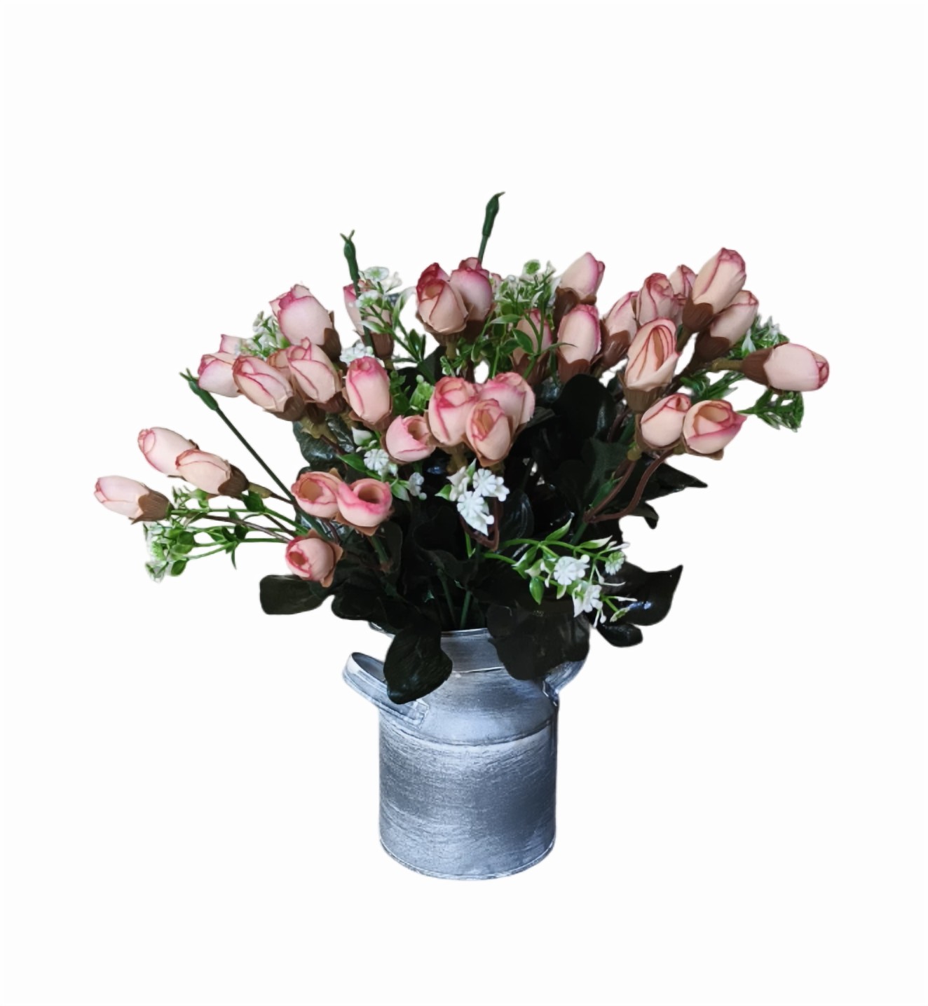 Artificial Mini Rose Flower Bunch (Peach) (Without Pot)
