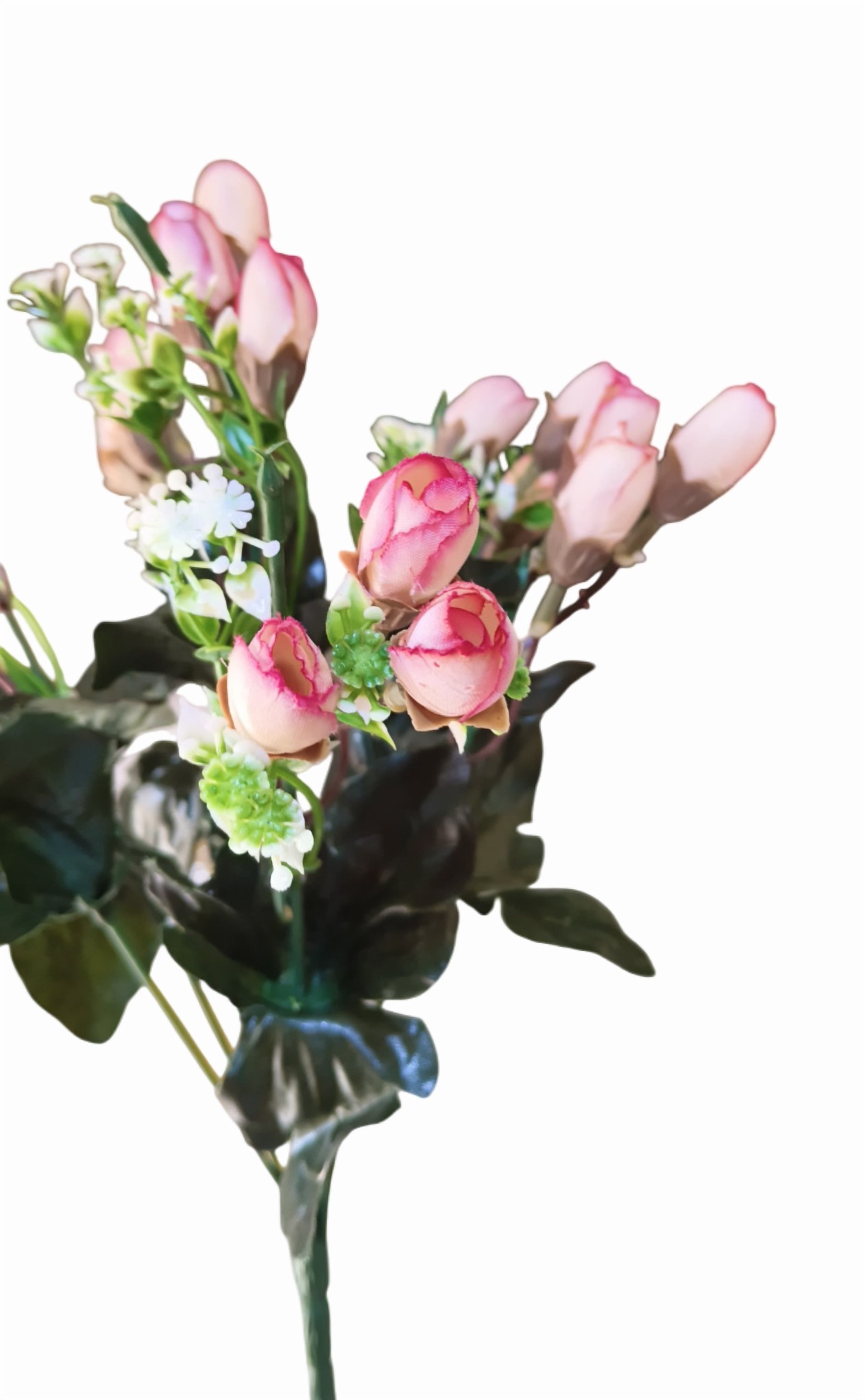 Artificial Mini Rose Flower Bunch (Peach) (Without Pot)
