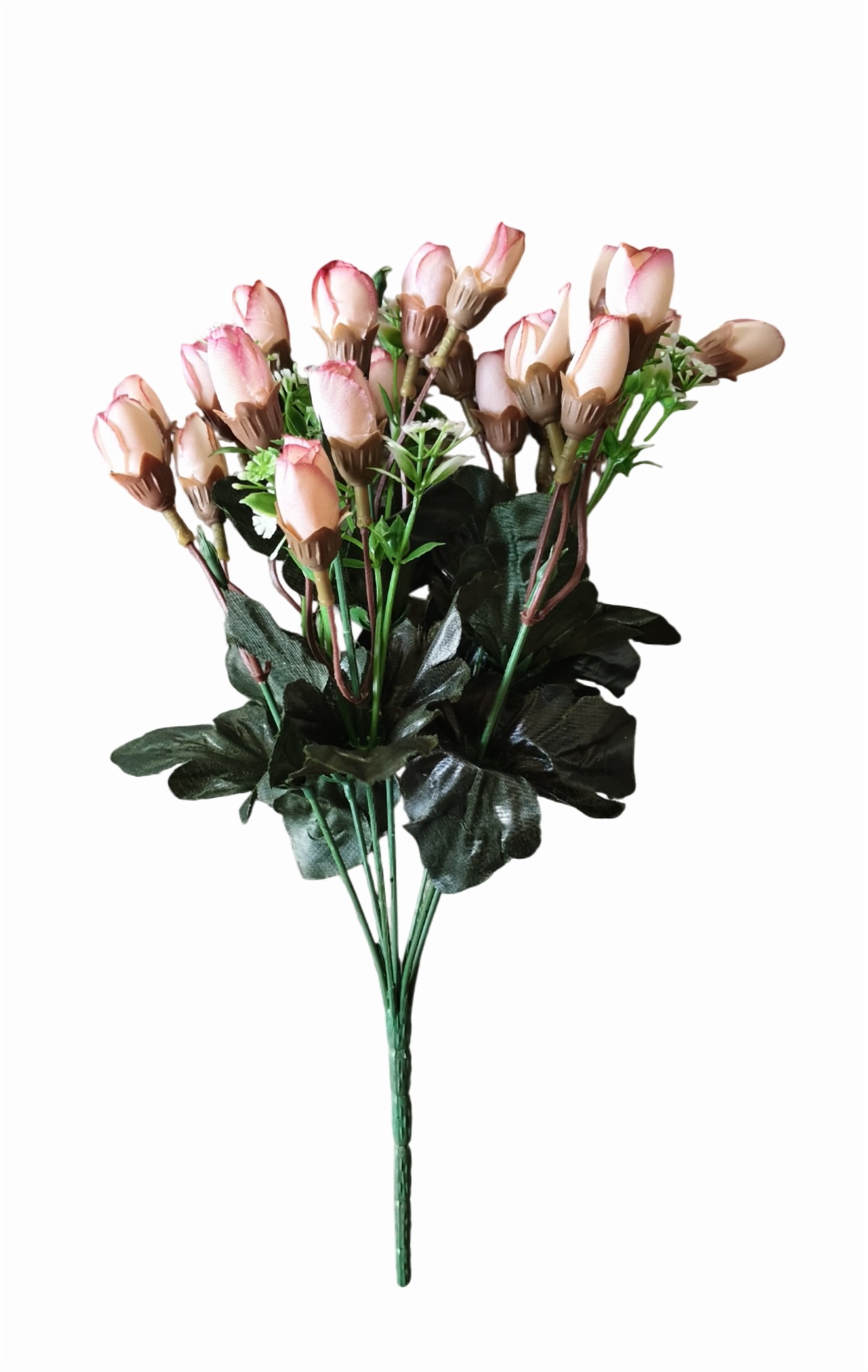 Artificial Mini Rose Flower Bunch (Peach) (Without Pot)