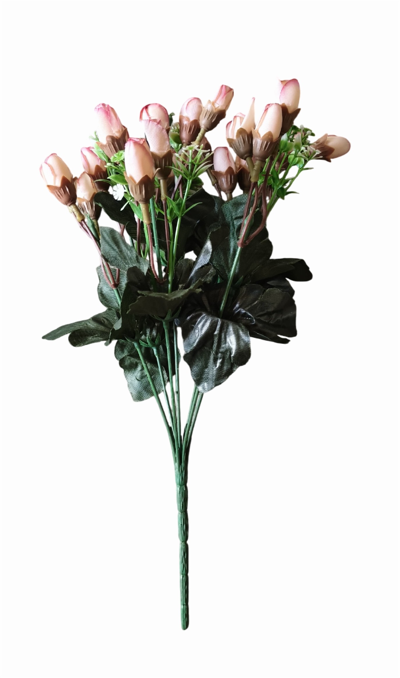 Artificial Mini Rose Flower Bunch (Peach) (Without Pot)