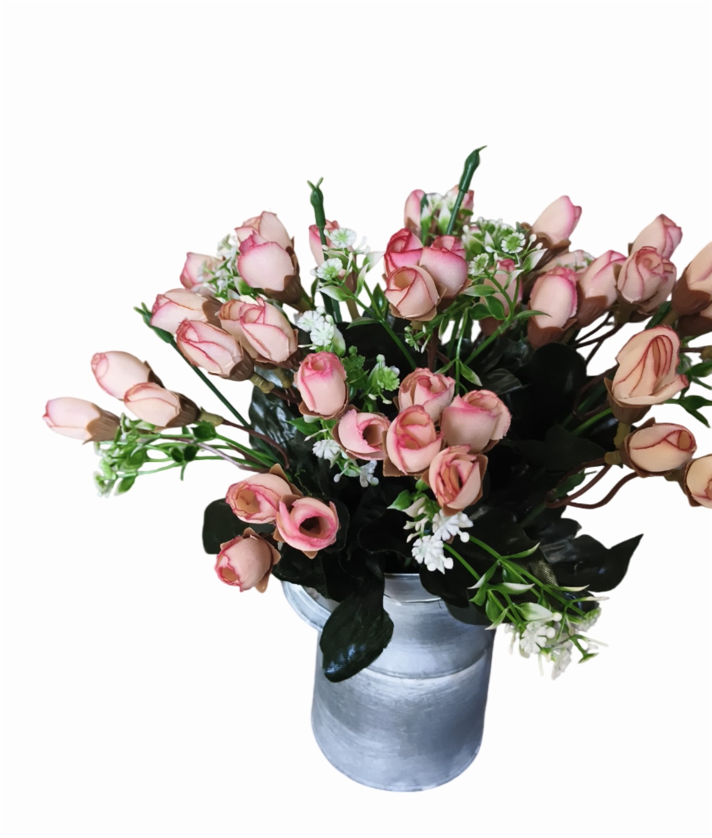 Artificial Mini Rose Flower Bunch (Peach) (Without Pot)