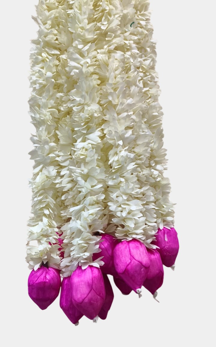 (2.5 Feet, 10 Pcs) Artificial Off White Lotus Buds Jasmine Flower Hanging