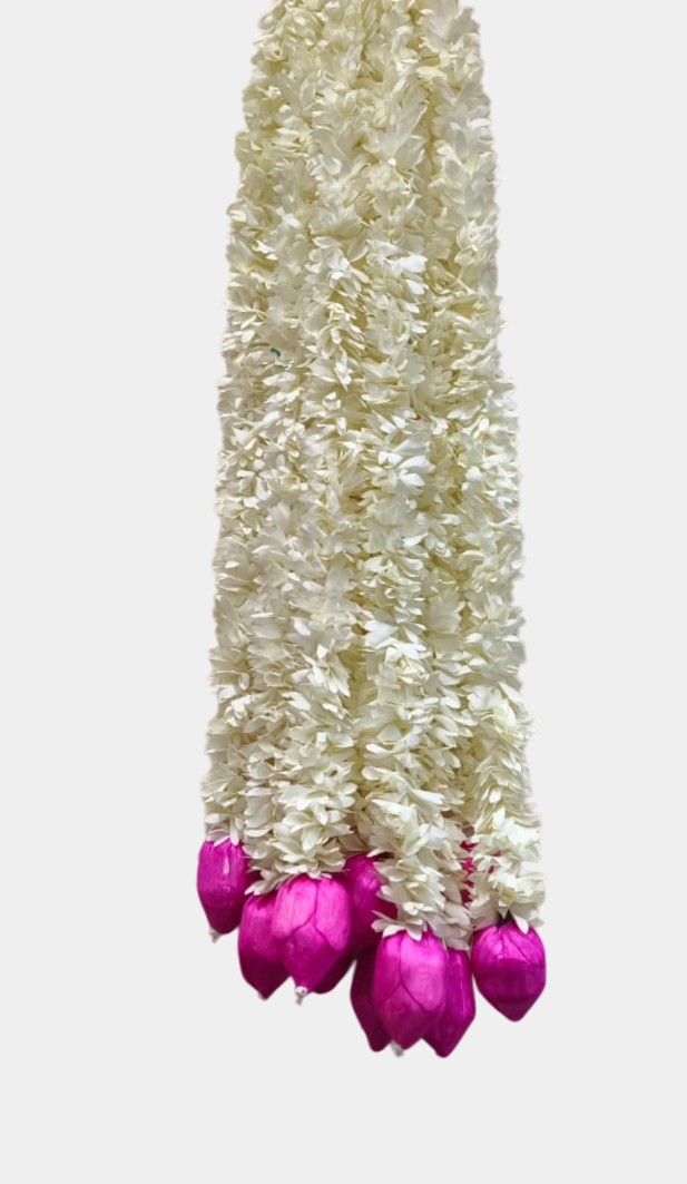 (2.5 Feet, 10 Pcs) Artificial Off White Lotus Buds Jasmine Flower Hanging