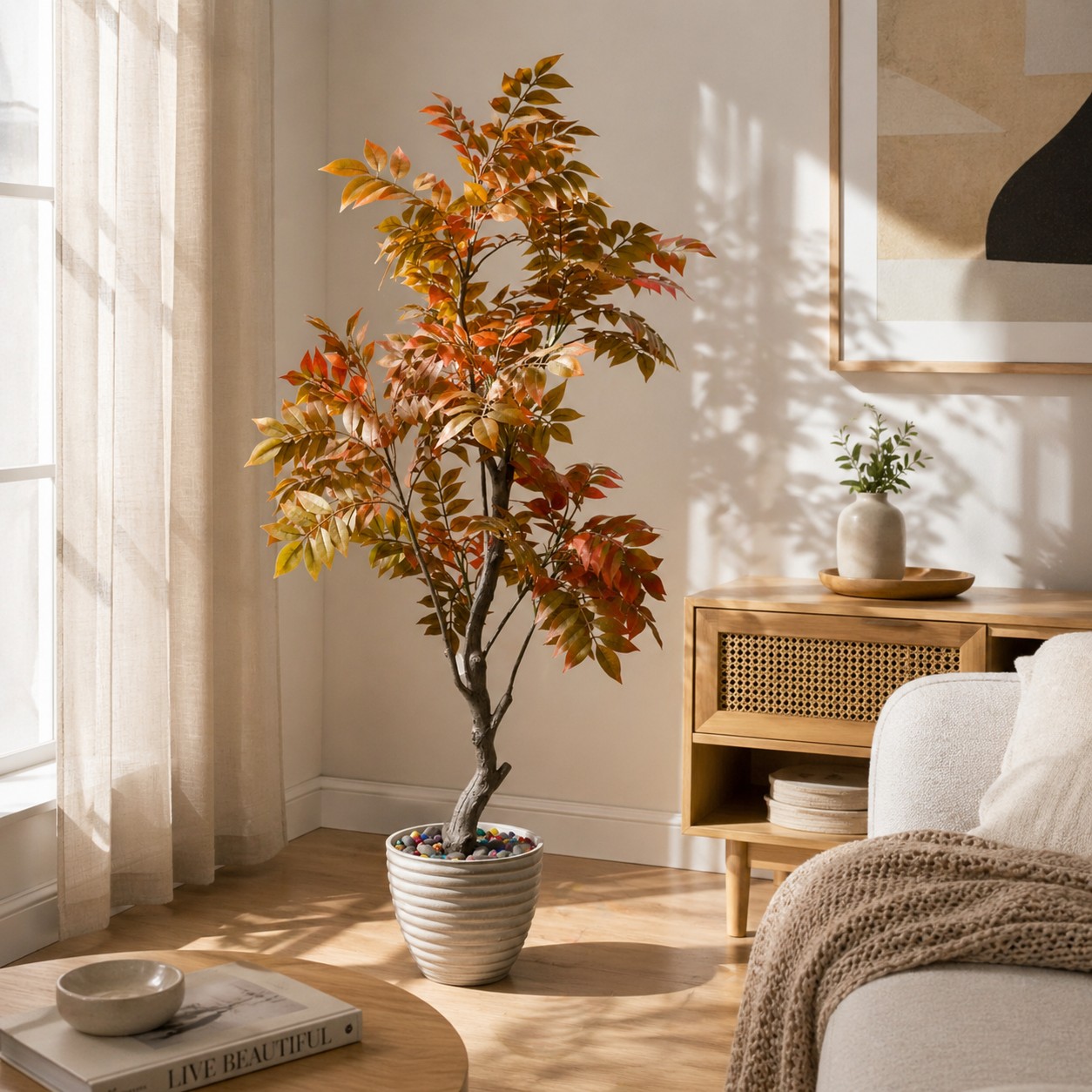 (5 Ft) Artificial Autumn Minimalist Sumac Tree (Orange) (Without Pot)