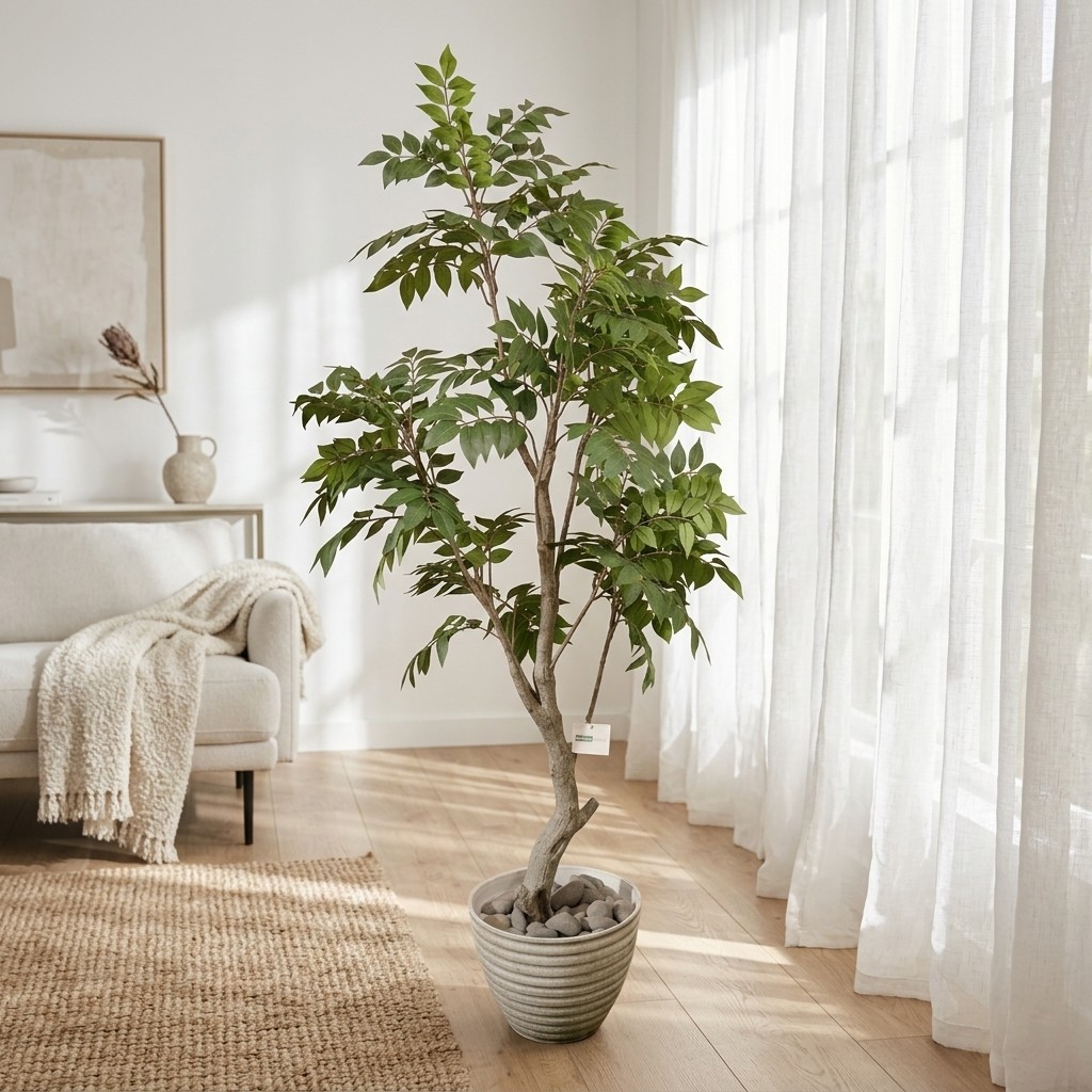 (5 Ft) Artificial Autumn Minimalist Sumac Tree (Green) (Without Pot)