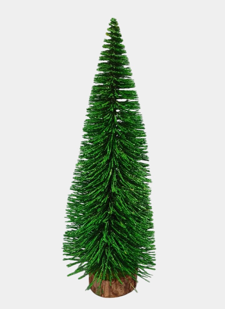 (8 Inch) Christmas Tree Glitter Miniature with Wooden Base