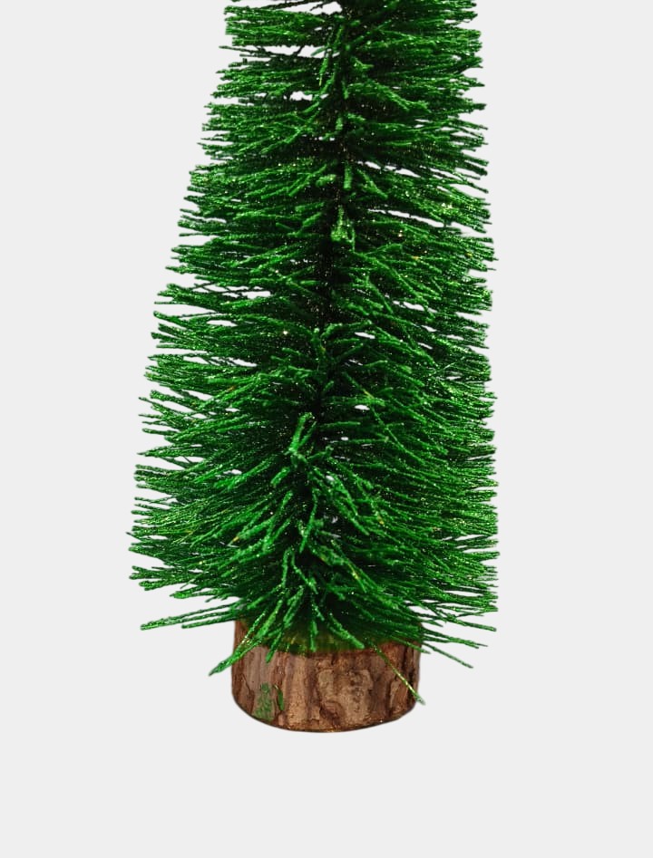 (8 Inch) Christmas Tree Glitter Miniature with Wooden Base