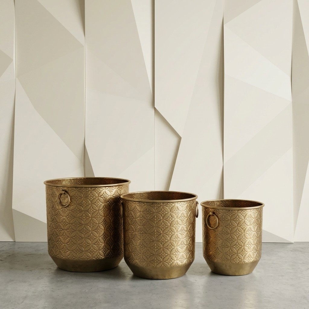 Antique Gold Embossed Iron Vases (Set of 3)