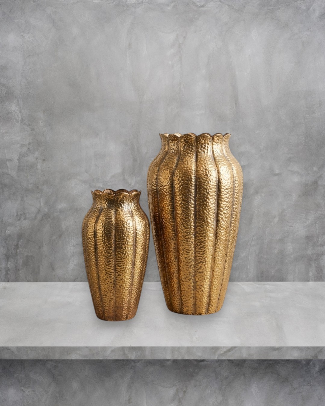 Antique Gold Hammered Iron Vases (Set of 2)