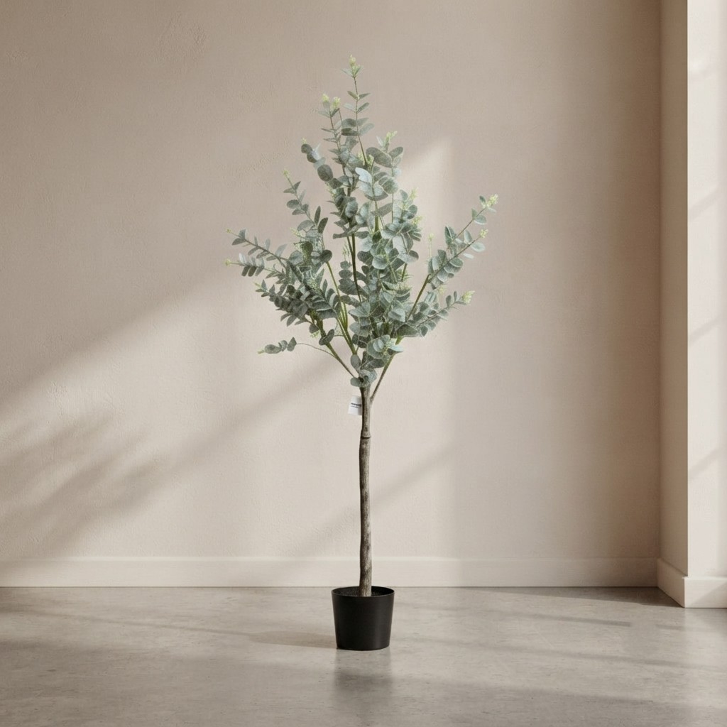 Artificial Eucalyptus Topiary Tree in Black Pot (4 Ft)