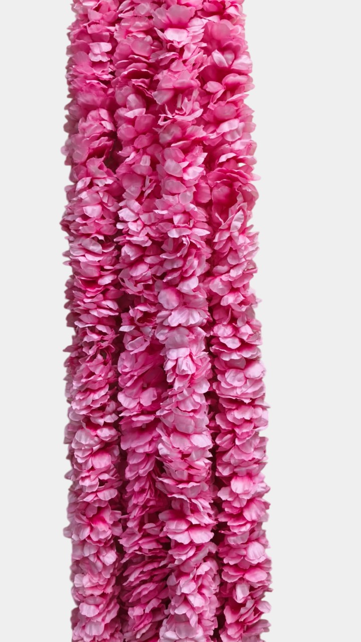 Artificial Light Pink Garland Flower Wall Hangings (5 Feet 12 Pcs)