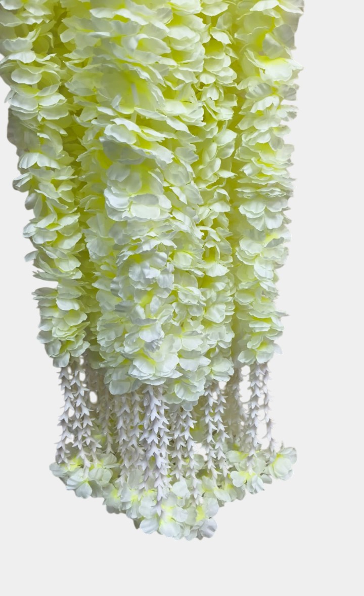 Artificial Off White Garland Flower Wall Hangings (5 Feet 12 Pcs)
