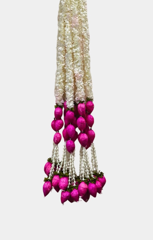 Artificial Off White Lotus Bud Jasmine Flower Hangings (3 Feet, 10 Pcs)