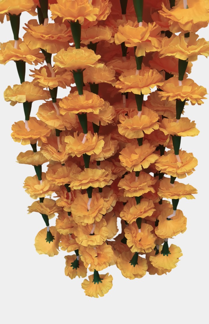 Artificial Orange Marigold Flowers Creeper Hangings (6 Feet, 10 Pcs)