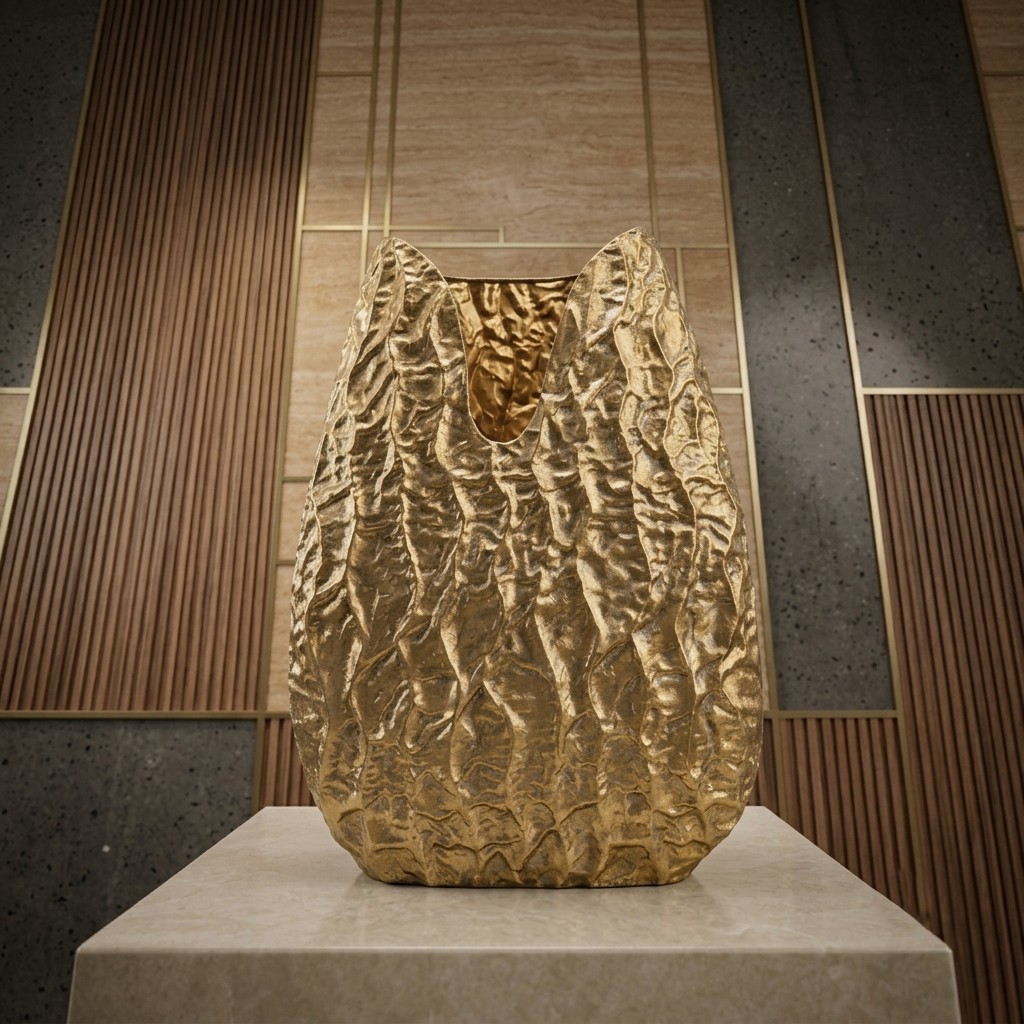 Artisan Gilded Lava Textured Iron Statement Vase