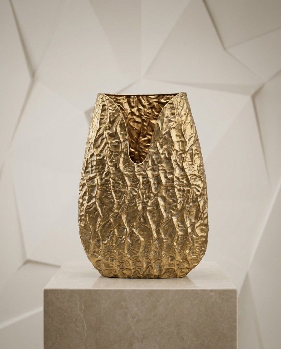 Artisan Gilded Lava Textured Iron Statement Vase