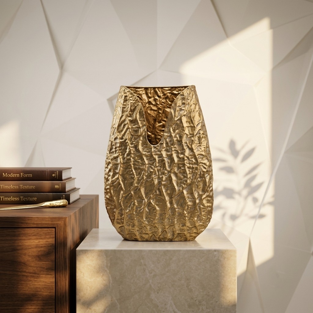 Artisan Gilded Lava Textured Iron Statement Vase
