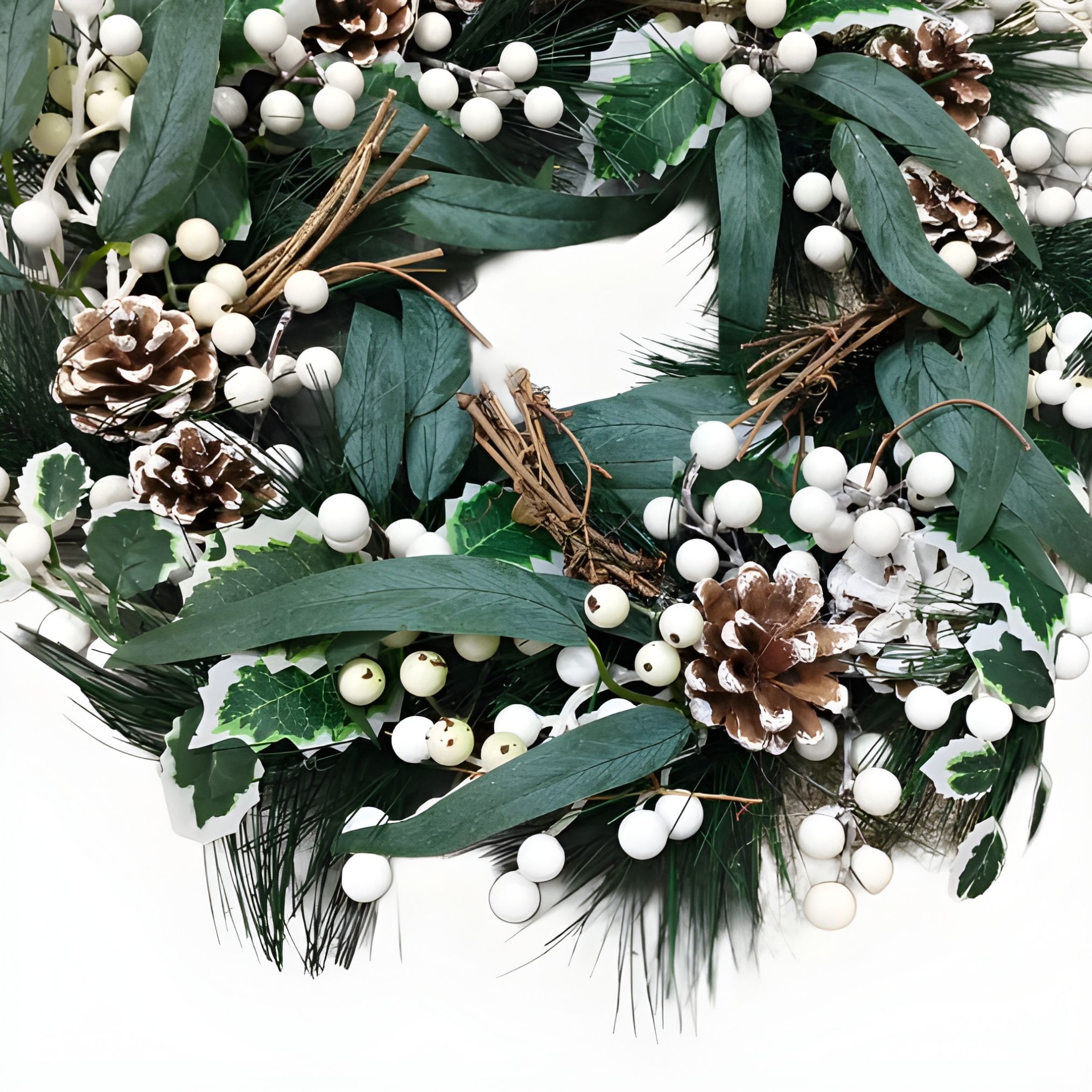 Christmas White Cherry Pine Cone Wreath (1 Pc)