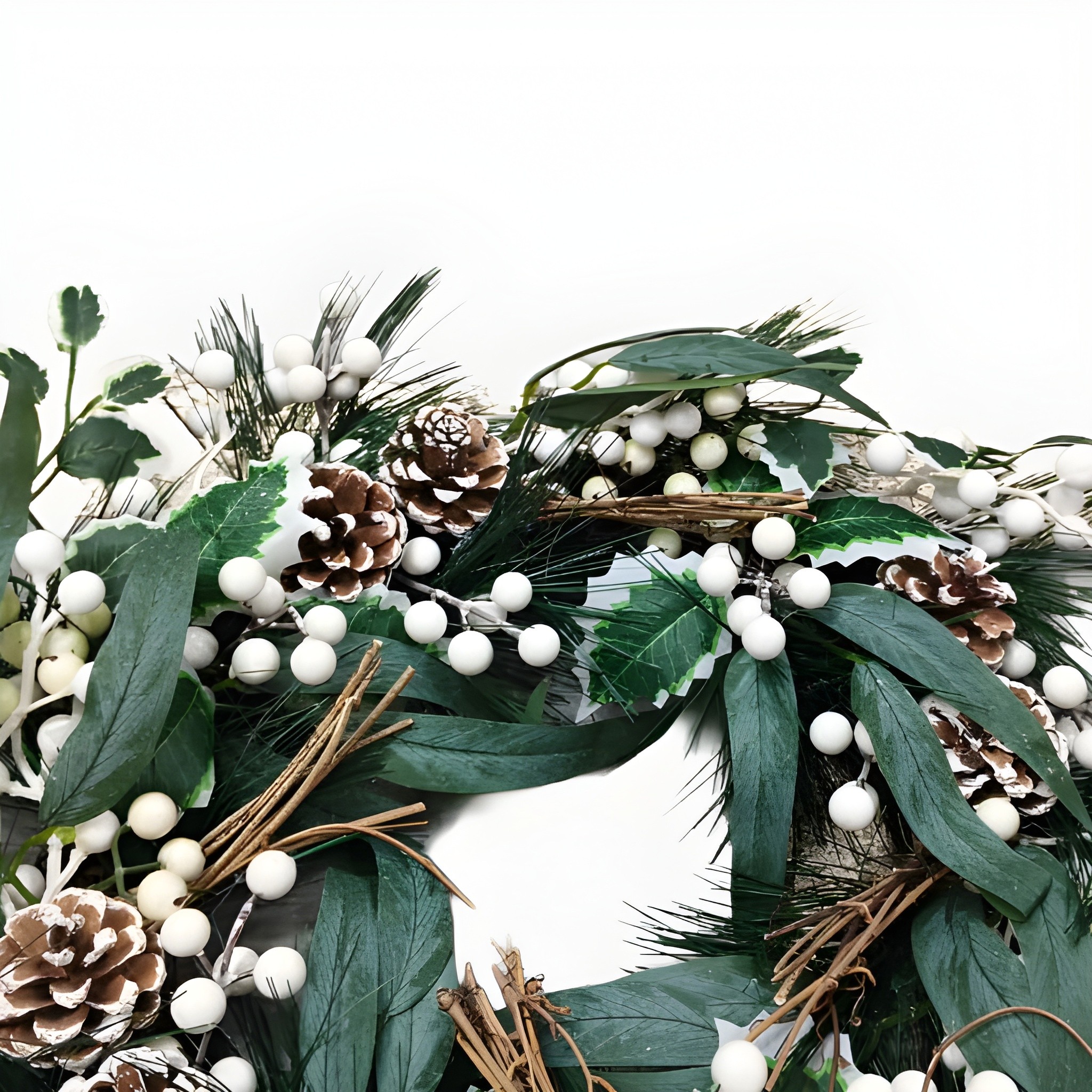 Christmas White Cherry Pine Cone Wreath (1 Pc)