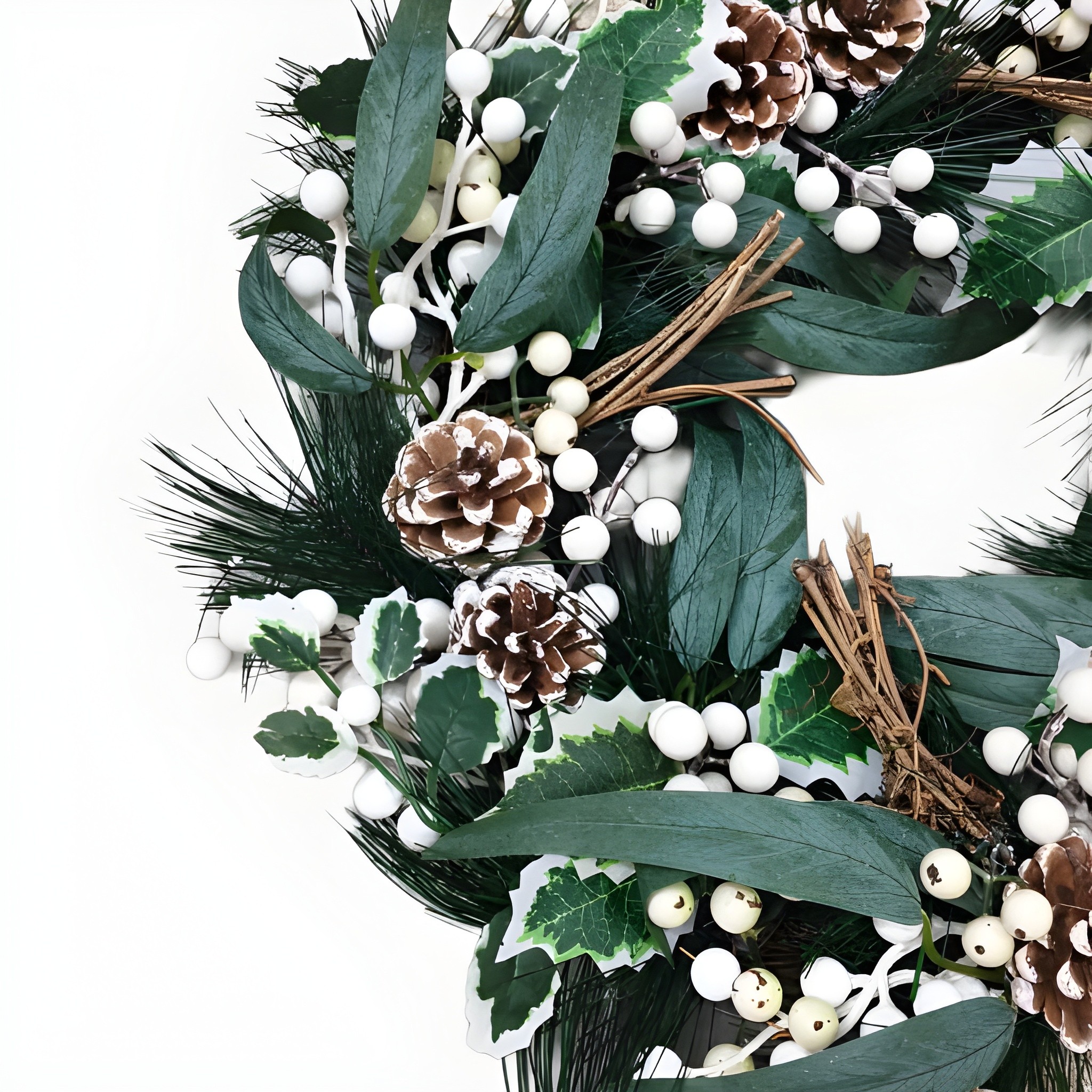 Christmas White Cherry Pine Cone Wreath (1 Pc)
