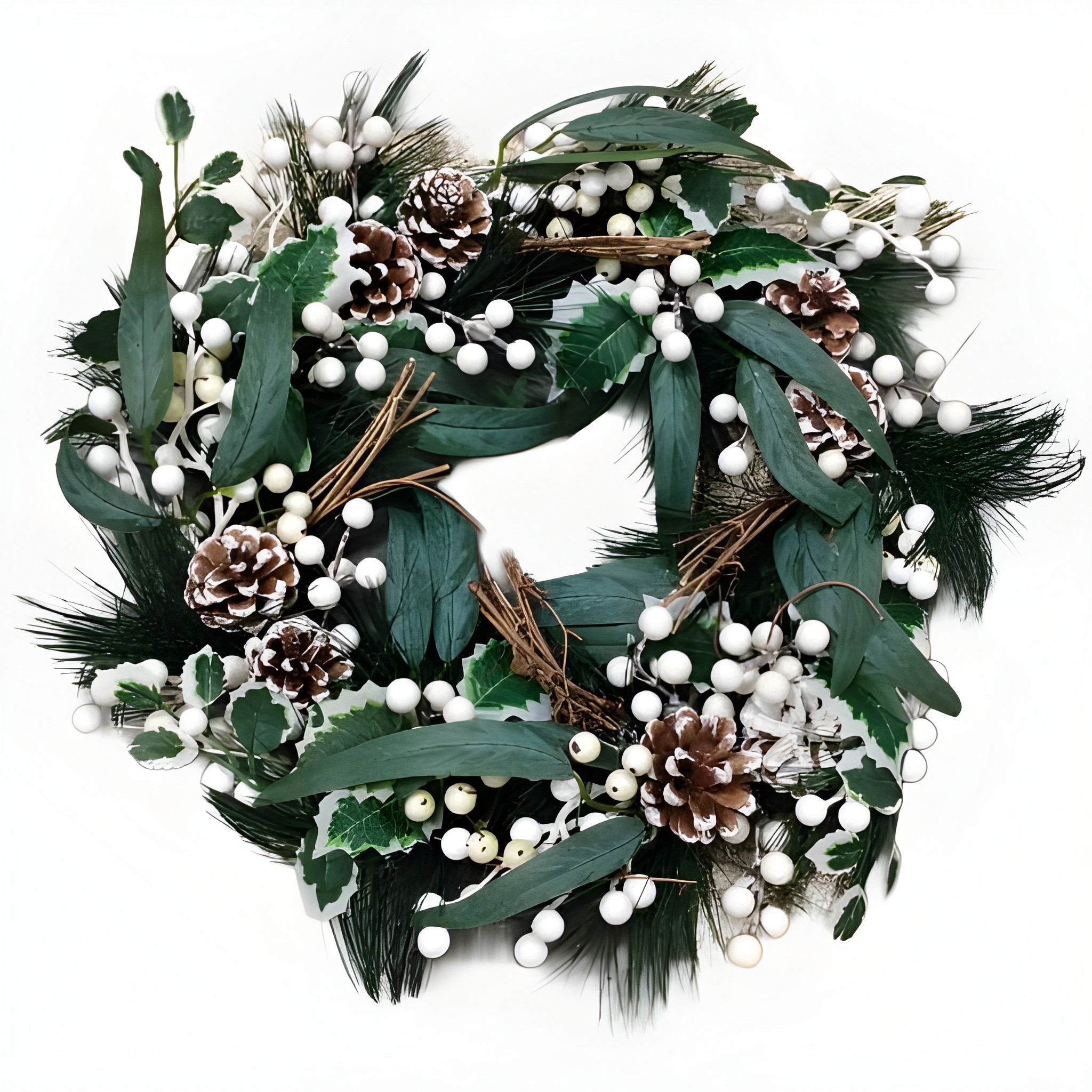 Christmas White Cherry Pine Cone Wreath (1 Pc)