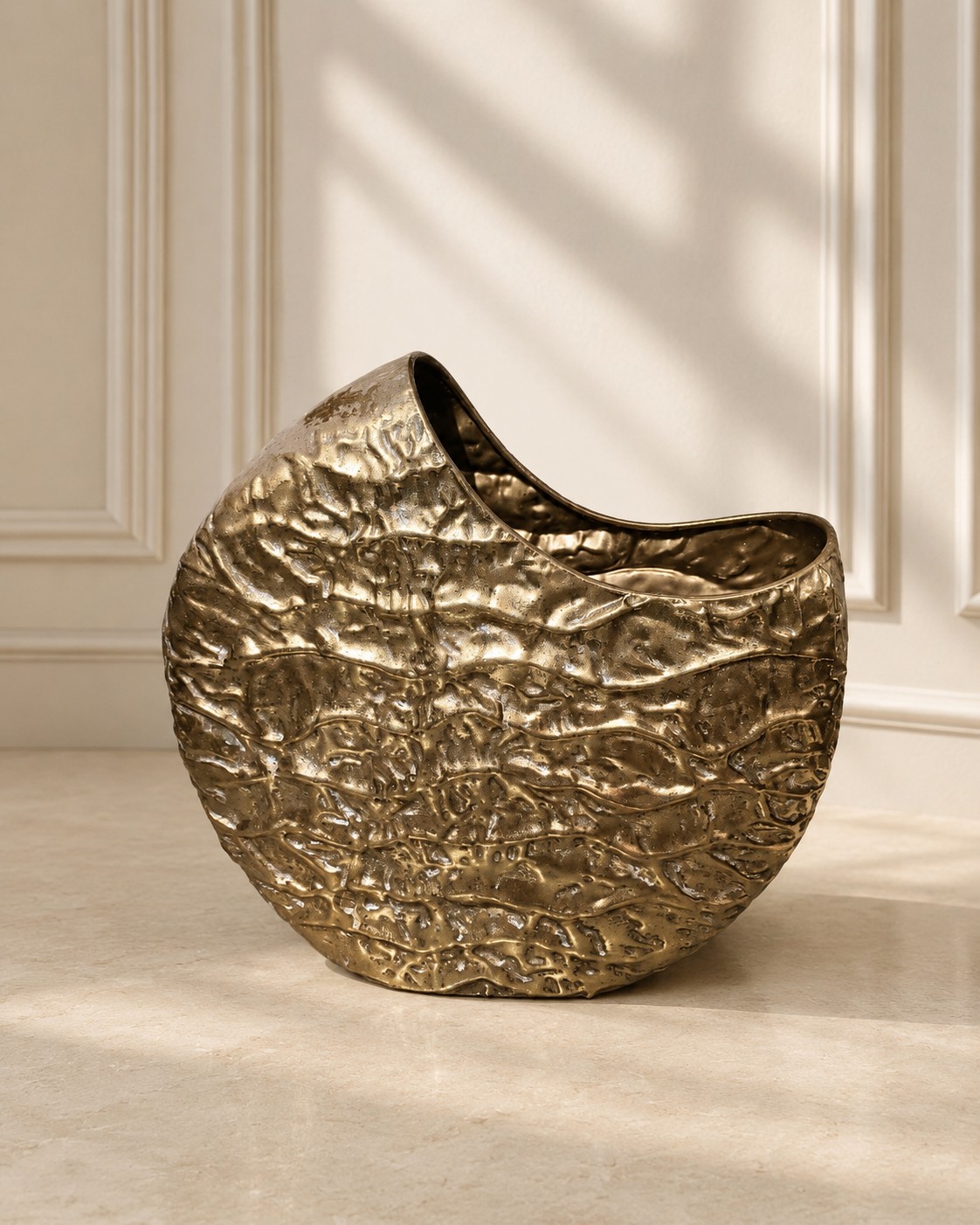 Contemporary Antique Gold Textured Iron Vase