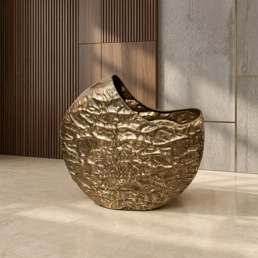 Contemporary Antique Gold Textured Iron Vase