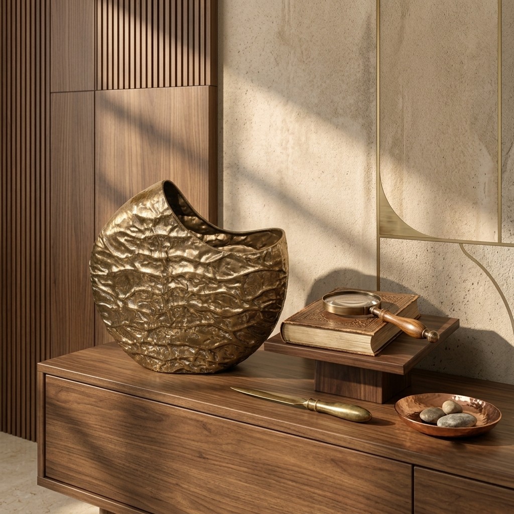 Contemporary Antique Gold Textured Iron Vase